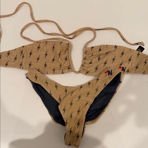 Aviator nation Tan Bikini top with Lightning Bolt Pattern top small